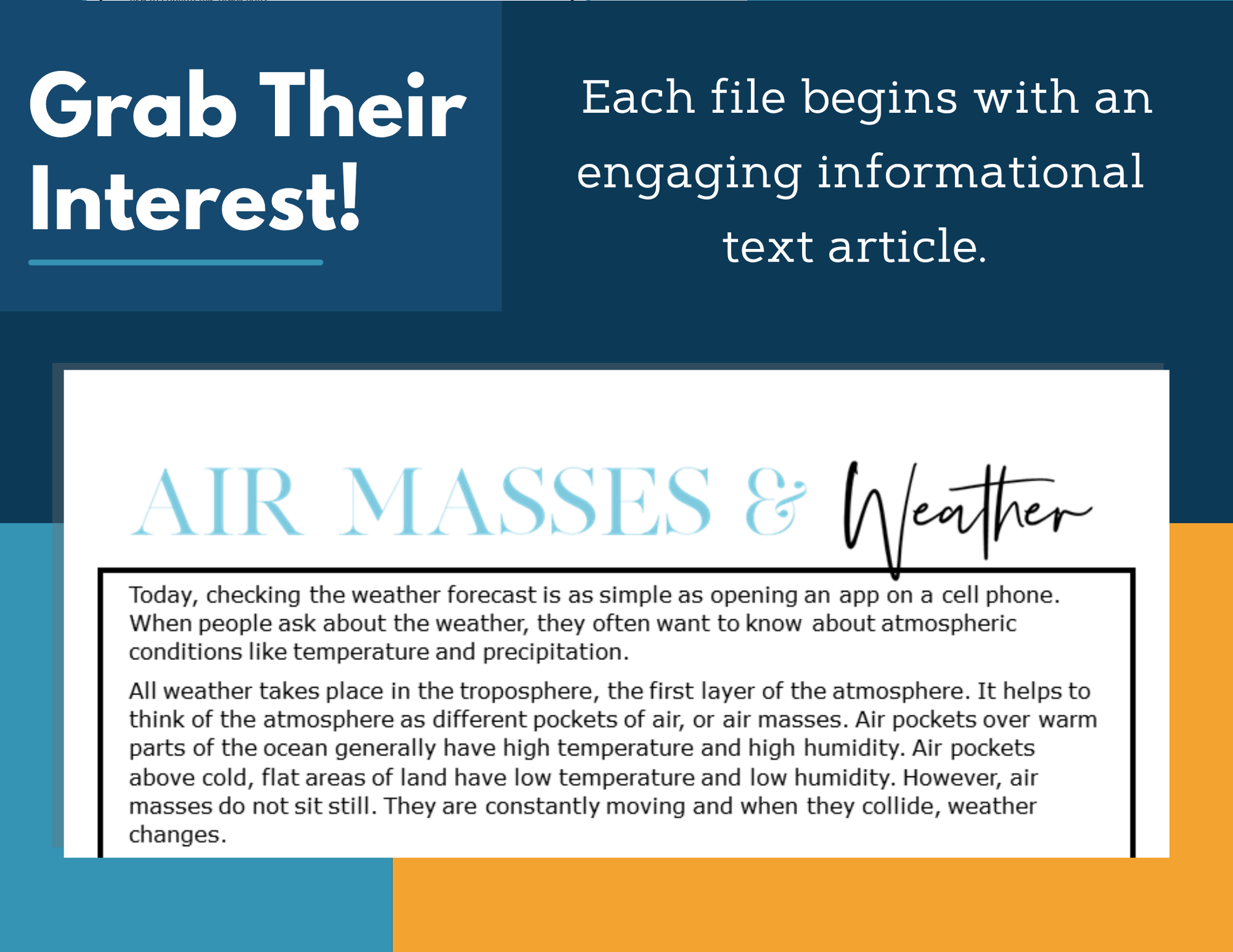 MS 6th 7th 8th Science Reading Comprehension Passages - VOL. 2 - Air Masses and Weather