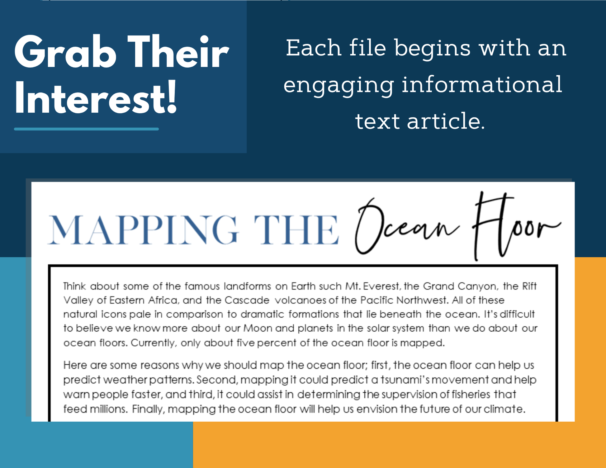 MS 6th 7th 8th Science Reading Comprehension Passages - Mapping the Ocean Floor