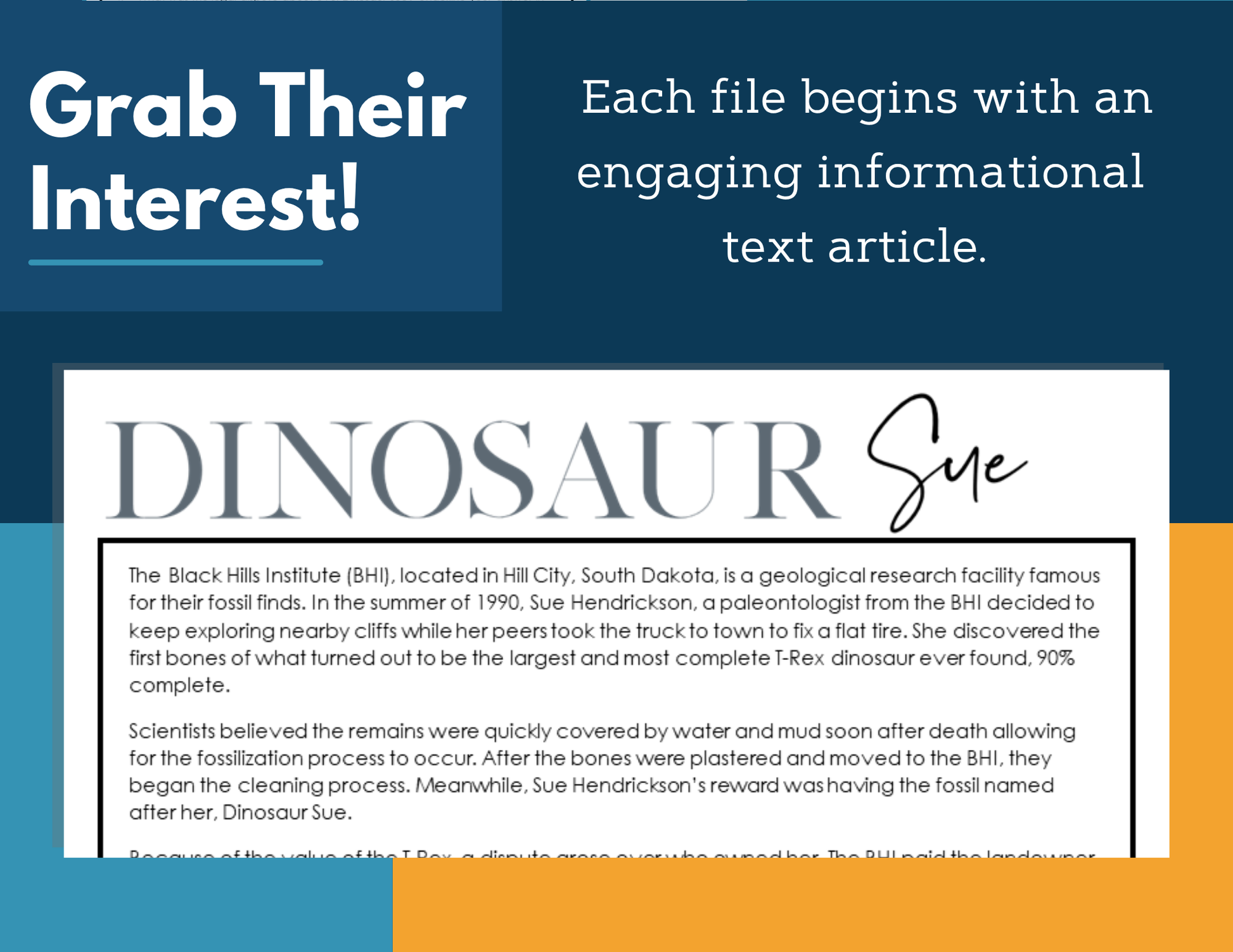 MS 6th 7th 8th Science Reading Comprehension Passages - Dinosaur Sue