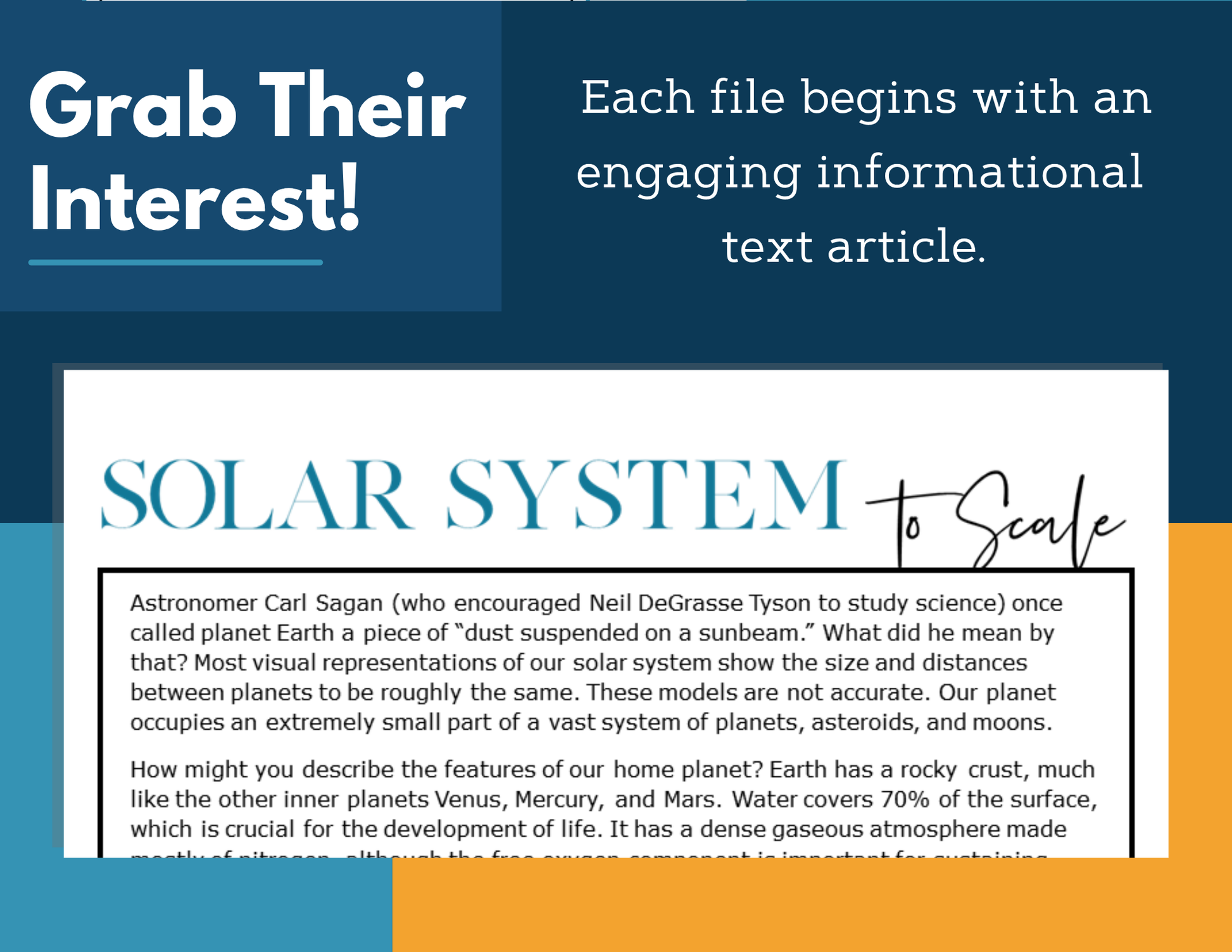 MS 6th 7th 8th Science Reading Comprehension Passages - VOL. 2 - Solar System to Scale