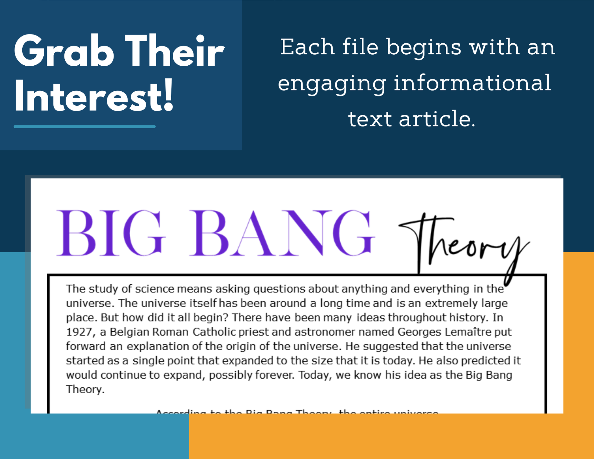 MS 6th 7th 8th Science Reading Comprehension Passages - VOL. 2 - Big Bang Theory