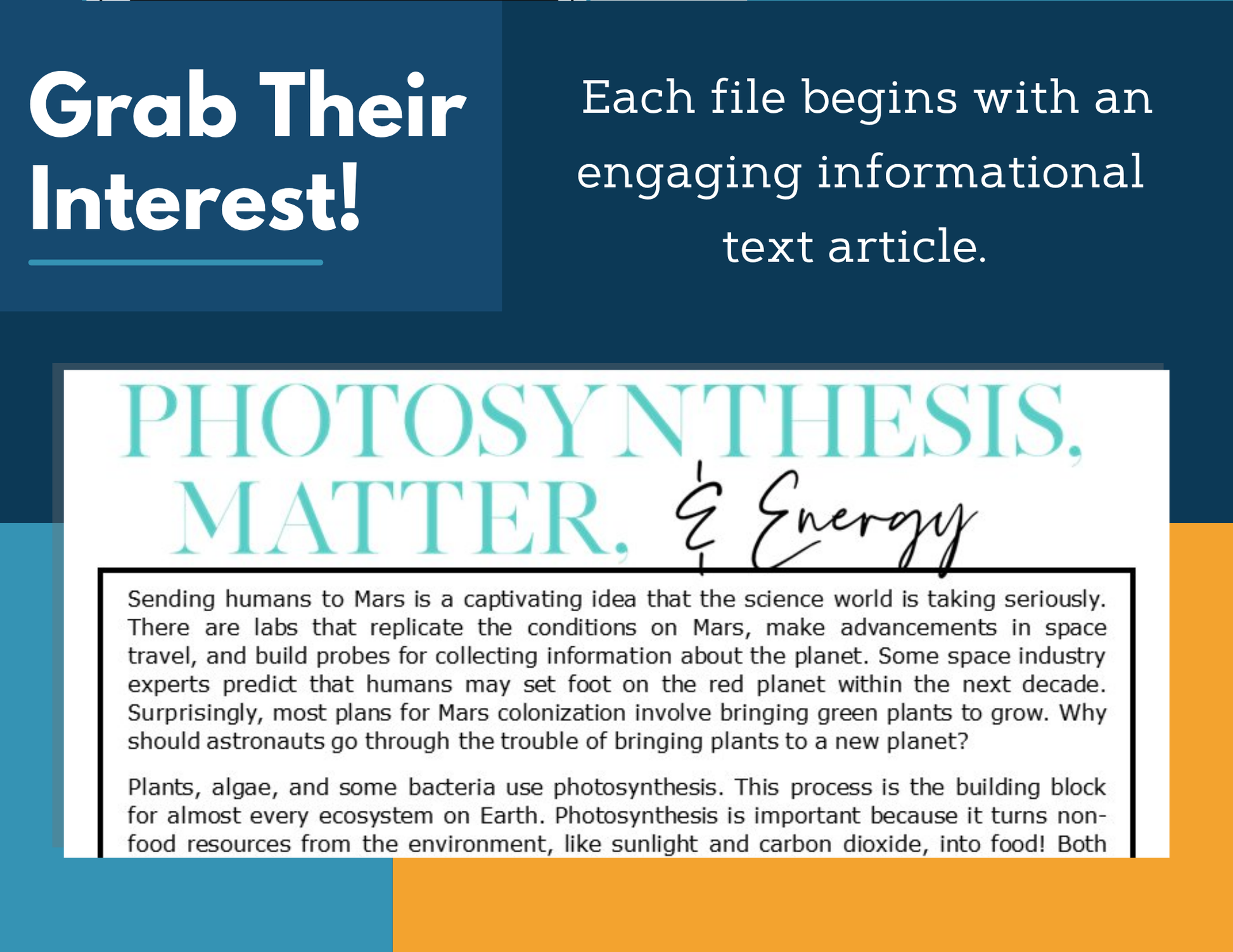 MS 6th 7th 8th Science Reading Comprehension Passages - VOL. 3 - Photosynthesis, Matter, Energy