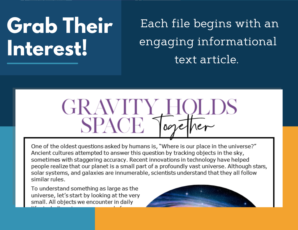 MS 6th 7th 8th Science Reading Comprehension Passages - VOL. 2 - Gravity Holds Space Together
