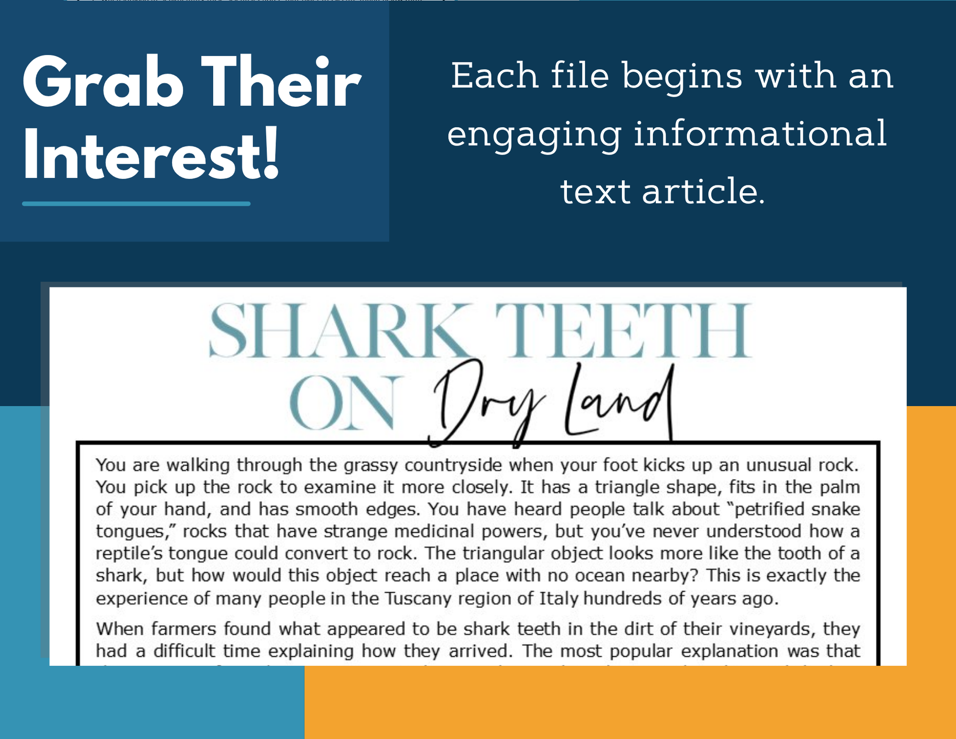 MS 6th 7th 8th Science Reading Comprehension Passages - VOL. 3 - Shark Teeth on Dry Land