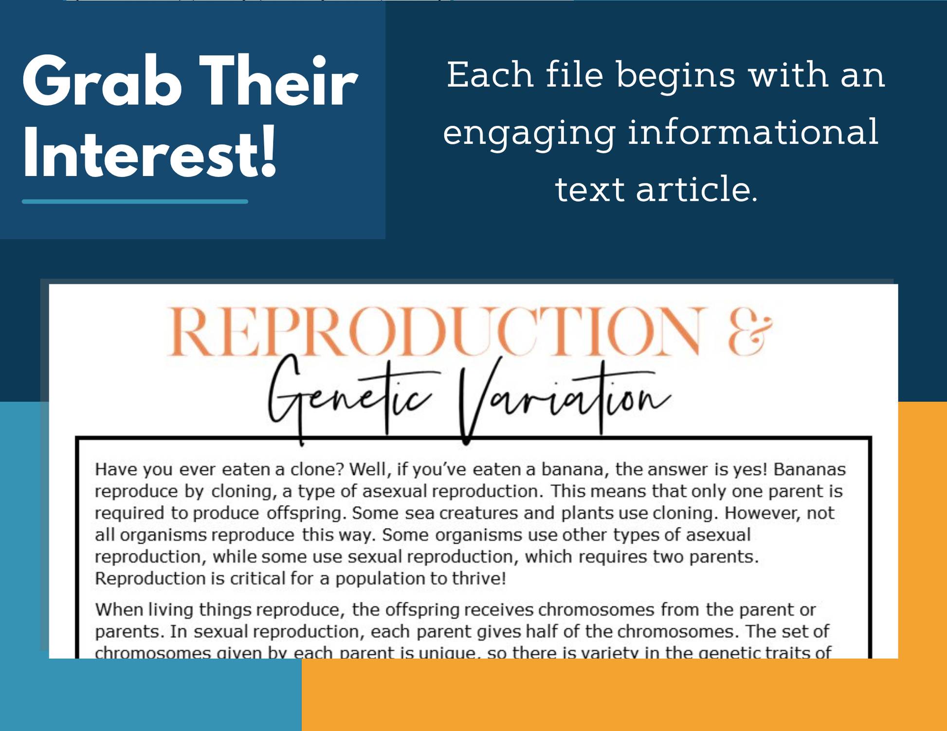 MS 6th 7th 8th Science Reading Comprehension Passages - VOL. 3 - Reproduction Genetic Variation