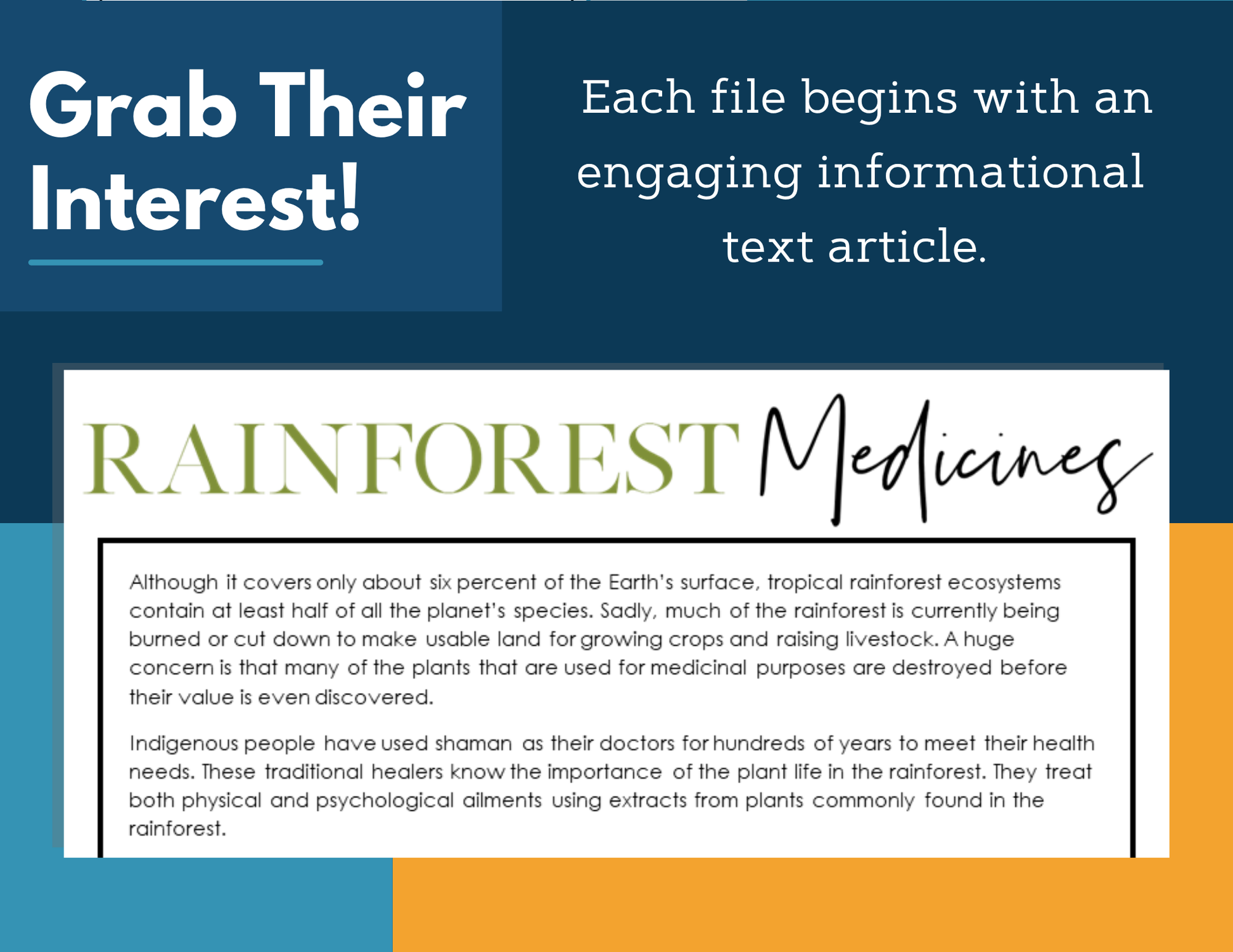 MS 6th 7th 8th Science Reading Comprehension Passages - Rainforest Medicines
