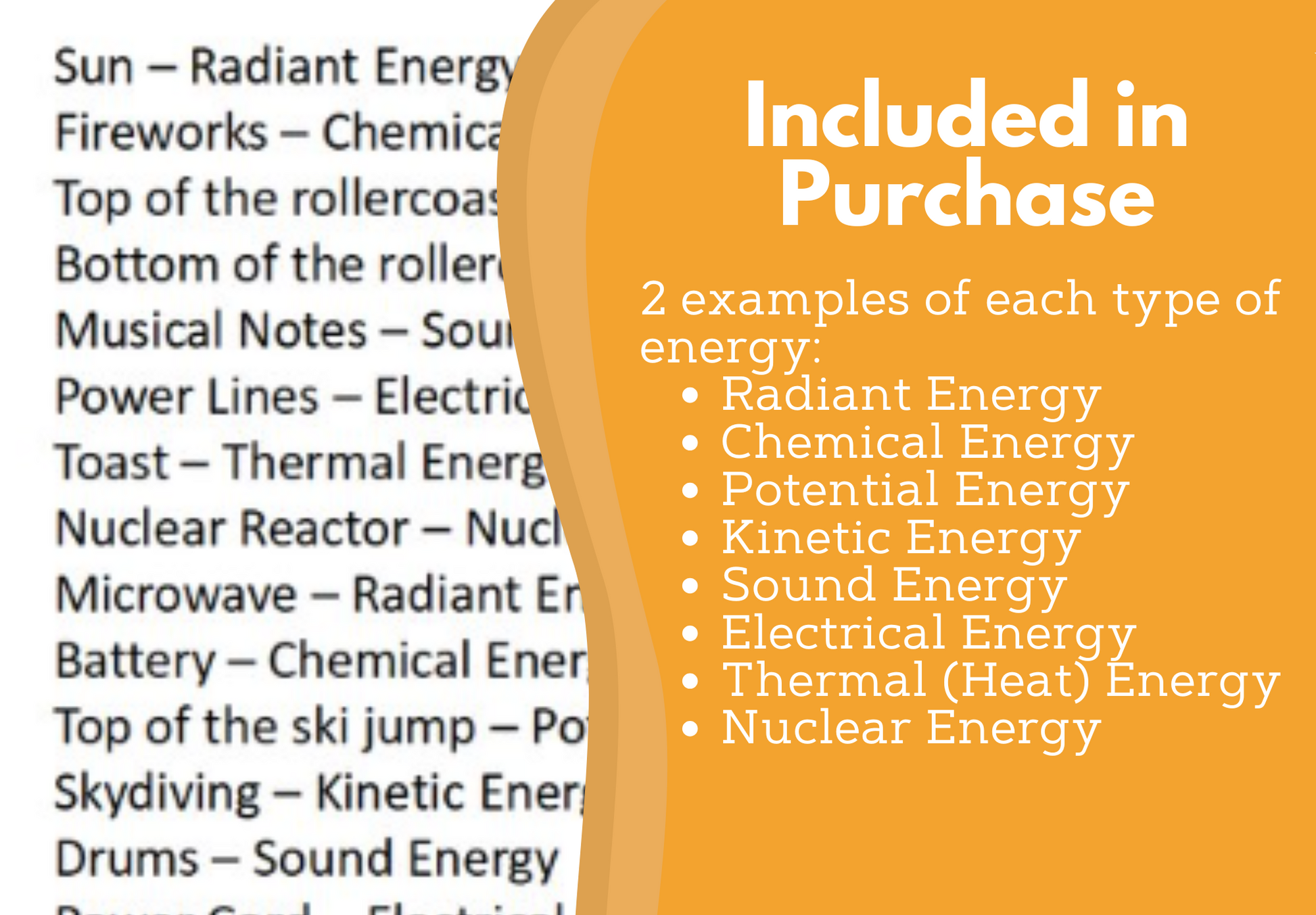 Energy Types Card Sort or Lab Station Activity