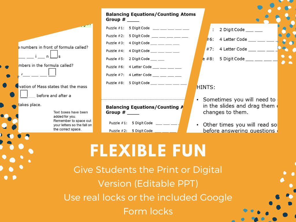 Counting Atoms, Balancing Equations Escape Room - 6th 7th 8th Grade Science Review Activity