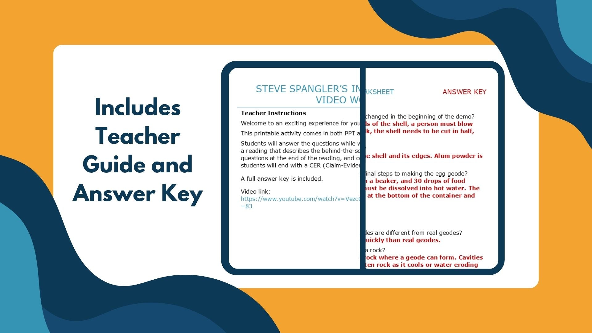 Incredible Egg Geode - Spangler Video Worksheets with CER