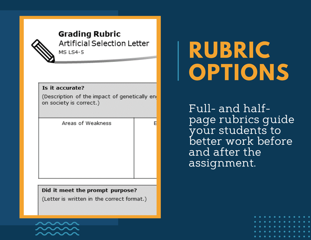 Writing Prompts - Artificial Selection - MS 6-8 NGSS