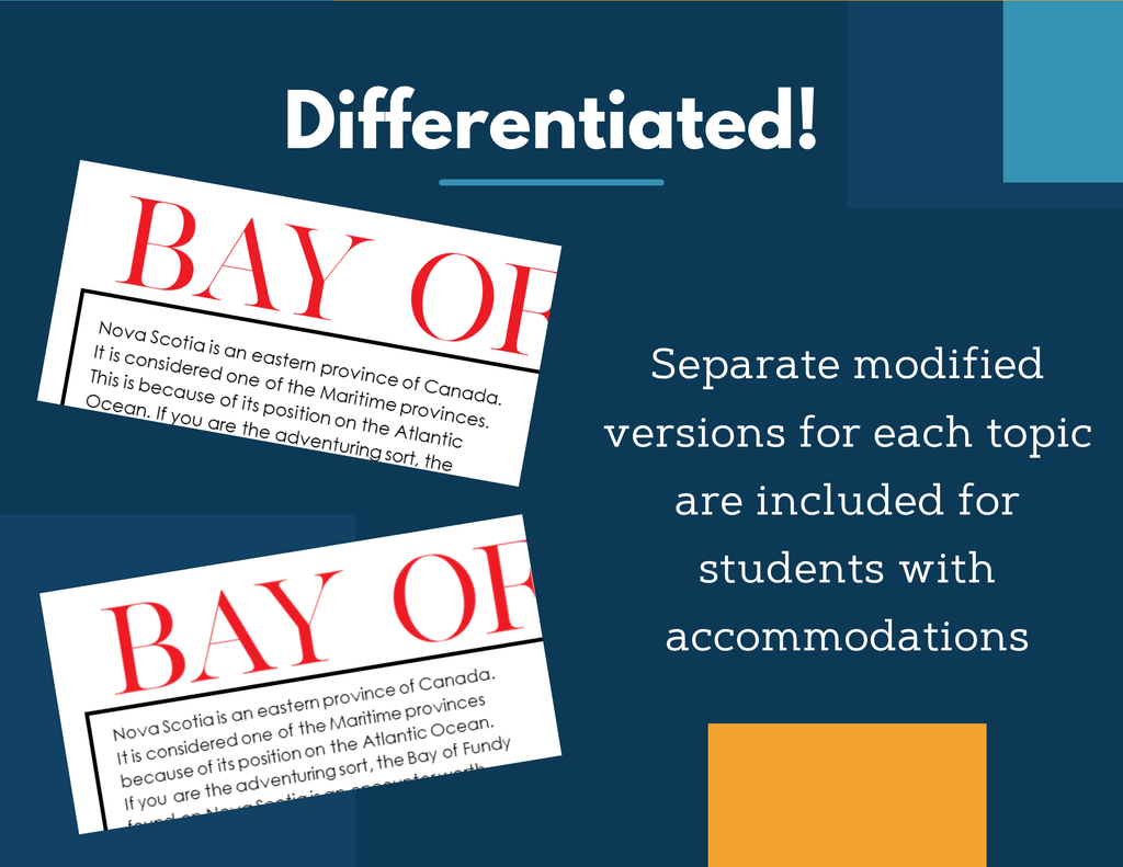 MS 6th 7th 8th Science Reading Comprehension Passages - Bay of Fundy