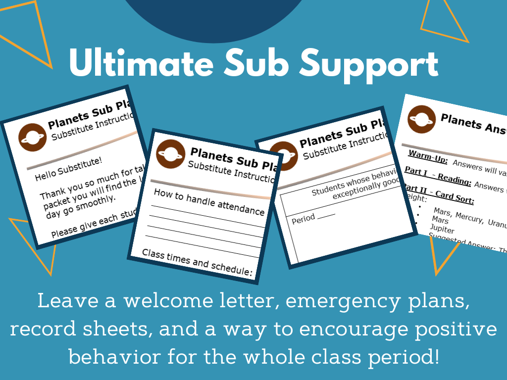 MS 6th 7th 8th - Planets - Sub Plans