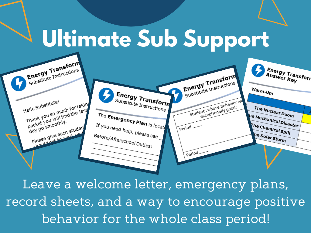 MS 6th 7th 8th - Energy Transformations - Sub Plans