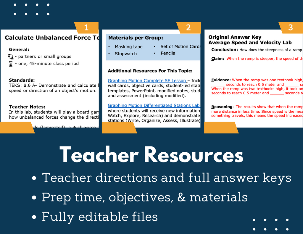 Force & Motion Bundle - Print Inquiry Labs with CER - Grades 6-8