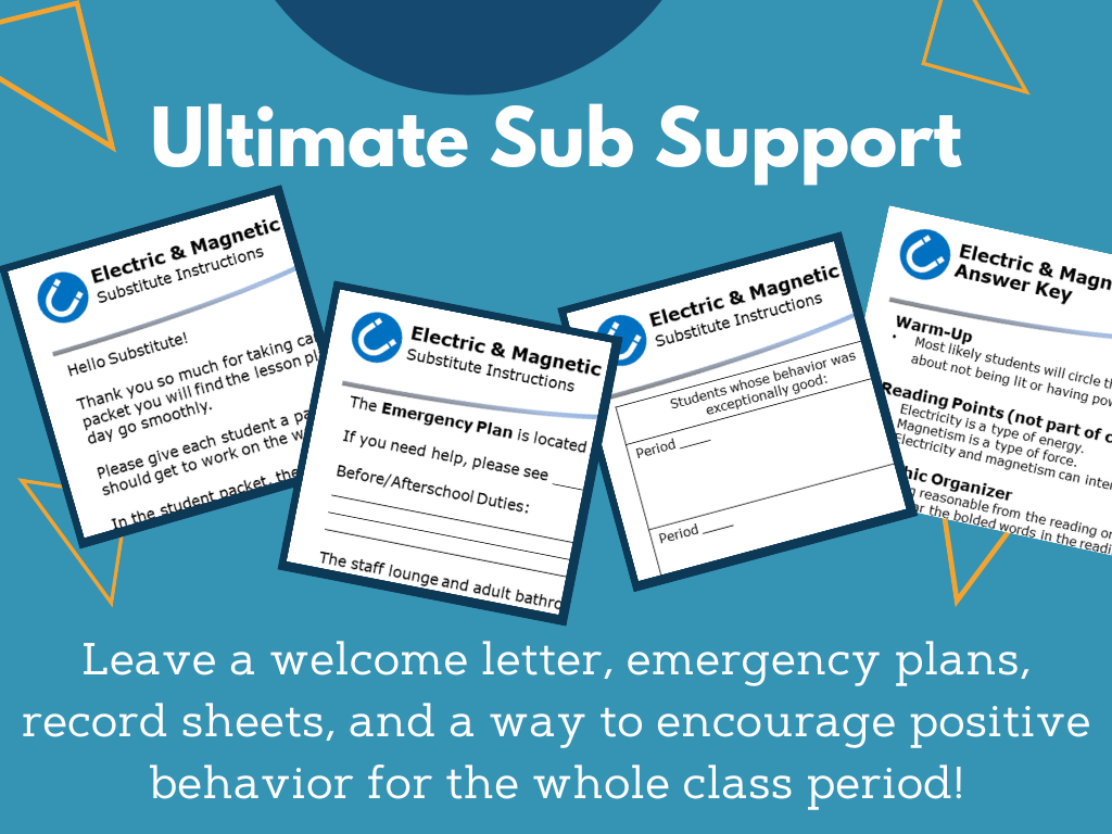 MS 6th 7th 8th - Electric and Magnetic Forces - Sub Plans