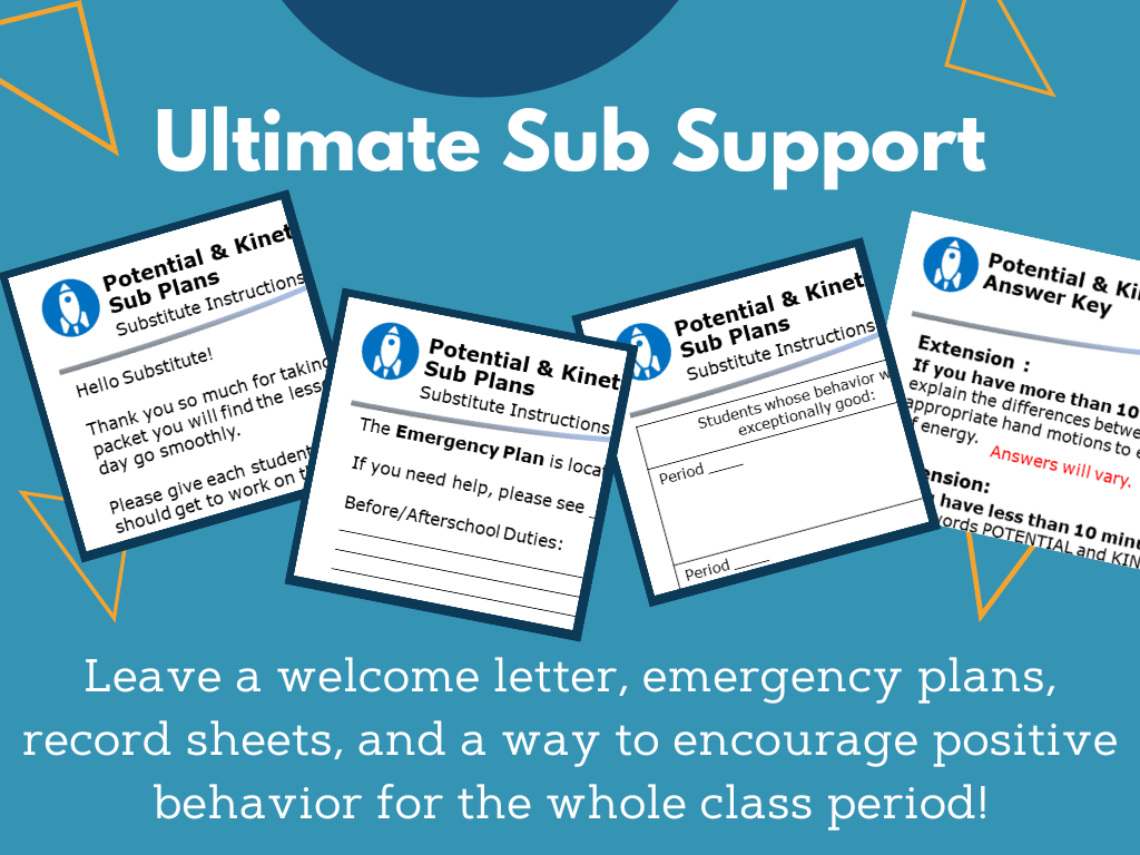 MS 6th 7th 8th - Potential and Kinetic Energy - Sub Plans