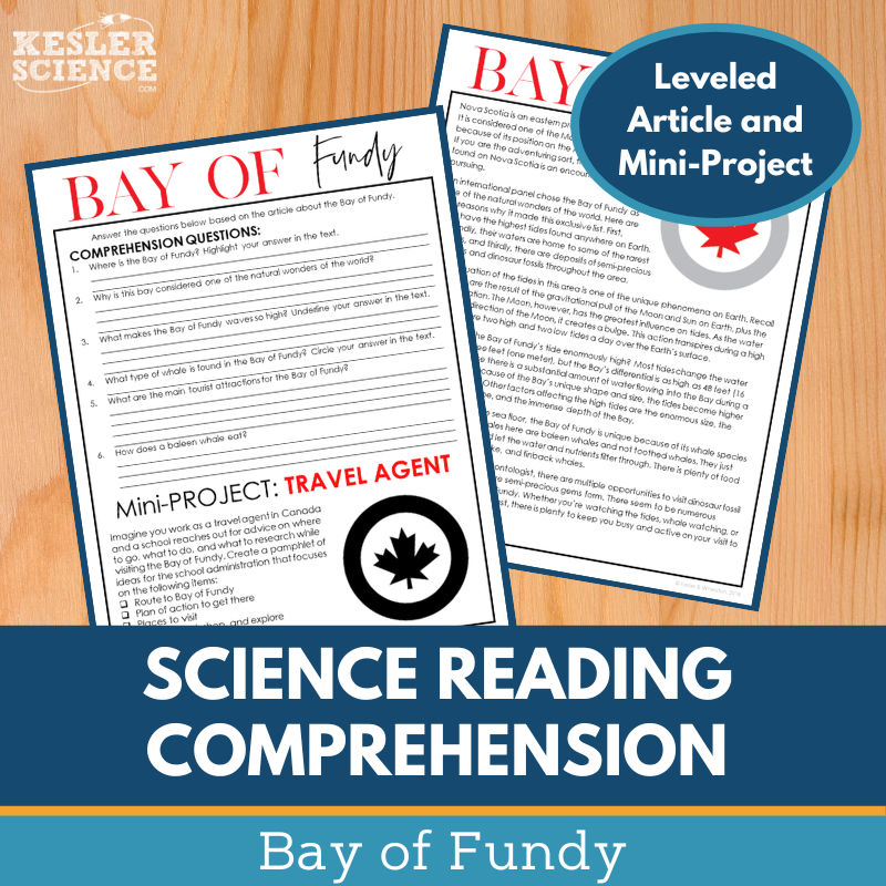 MS 6th 7th 8th Science Reading Comprehension Passages - Bay of Fundy
