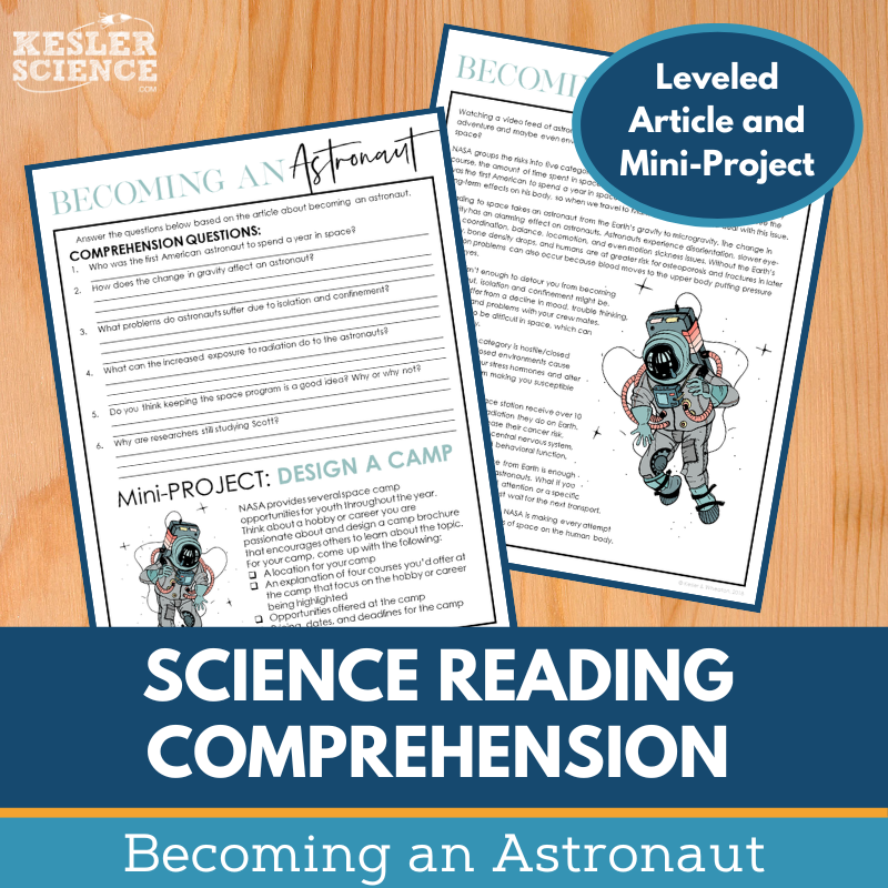 MS 6th 7th 8th Science Reading Comprehension Passages - Becoming an Astronaut