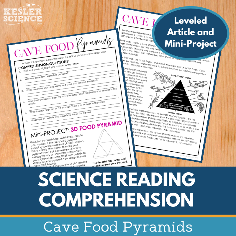 MS 6th 7th 8th Science Reading Comprehension Passages - Cave Food Pyramids