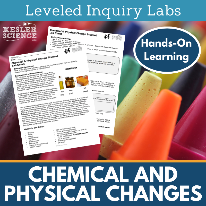 Physical and Chemical Changes Inquiry Lab - NGSS MS PS1-2, TEKS 6-8