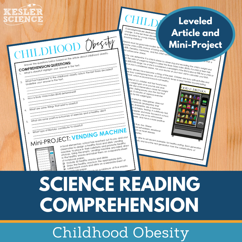 MS 6th 7th 8th Science Reading Comprehension Passages - Childhood Obesity