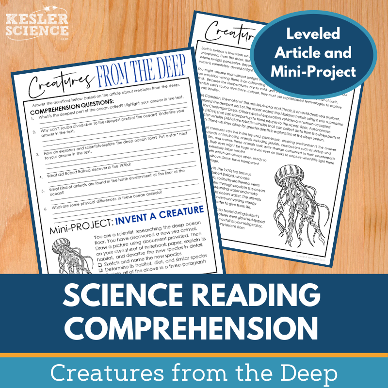 MS 6th 7th 8th Science Reading Comprehension Passages - Creatures from the Deep