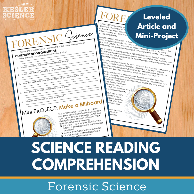 MS 6th 7th 8th Science Reading Comprehension Passages - Forensic Science