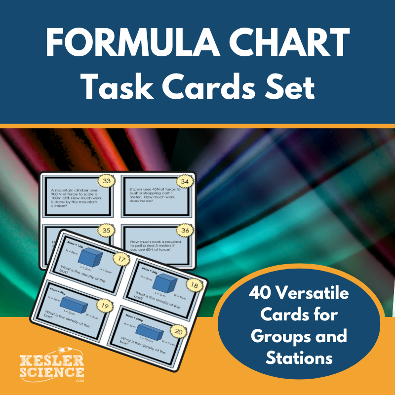 Formula Chart Task Cards: Density, Average Speed, Work, and Net Force