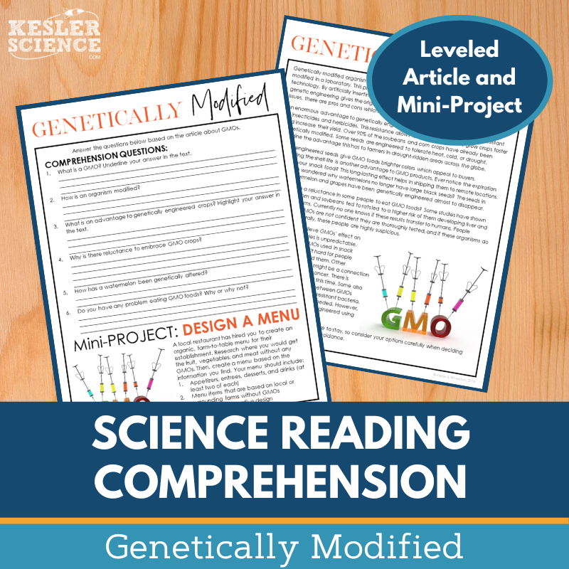 MS 6th 7th 8th Science Reading Comprehension Passages - Genetically Modified