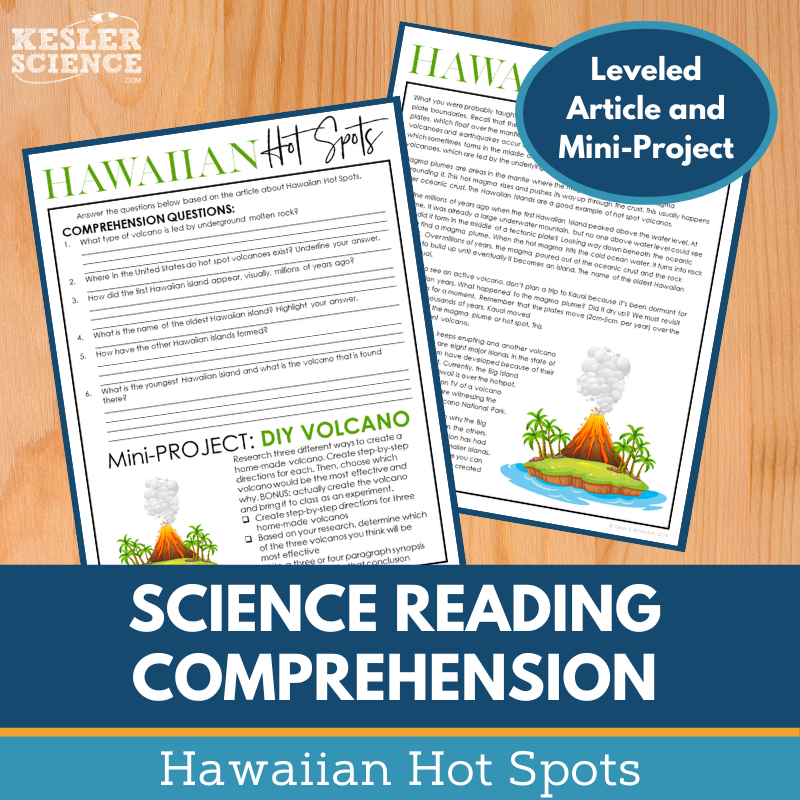 MS 6th 7th 8th Science Reading Comprehension Passages - Hawaiian Hot Spots