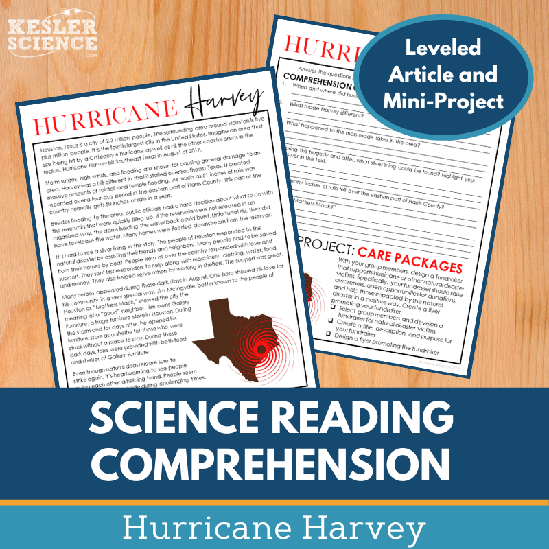 MS 6th 7th 8th Science Reading Comprehension Passages - Hurricane Harvey