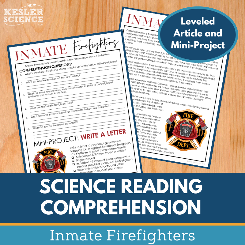 MS 6th 7th 8th Science Reading Comprehension Passages - Inmate Firefighters
