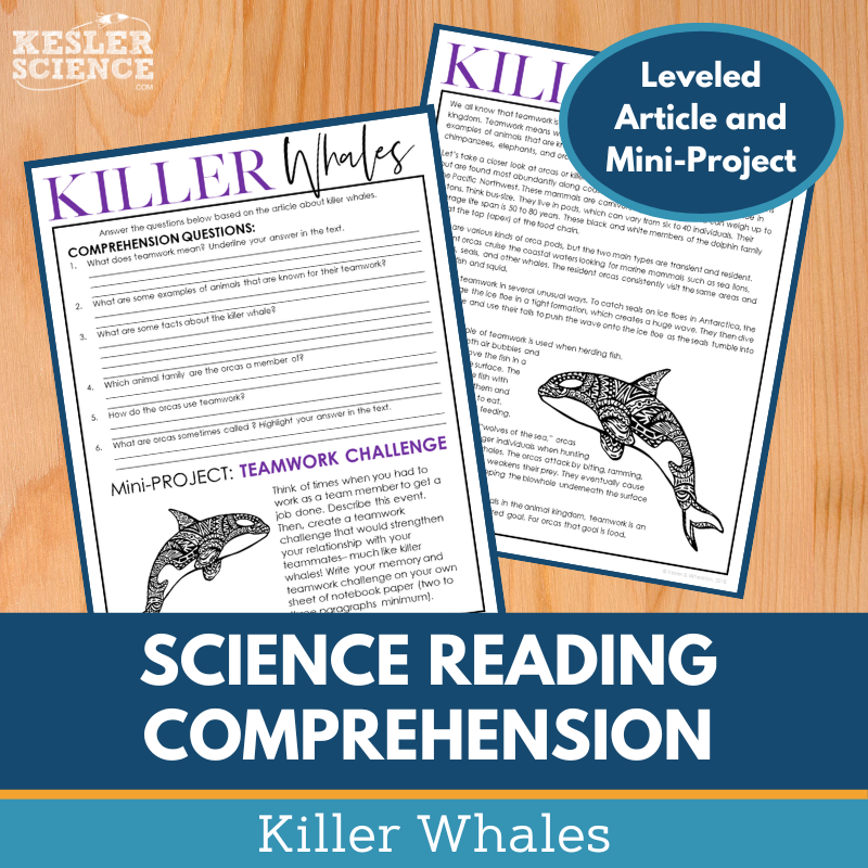 MS 6th 7th 8th Science Reading Comprehension Passages - Killer Whales