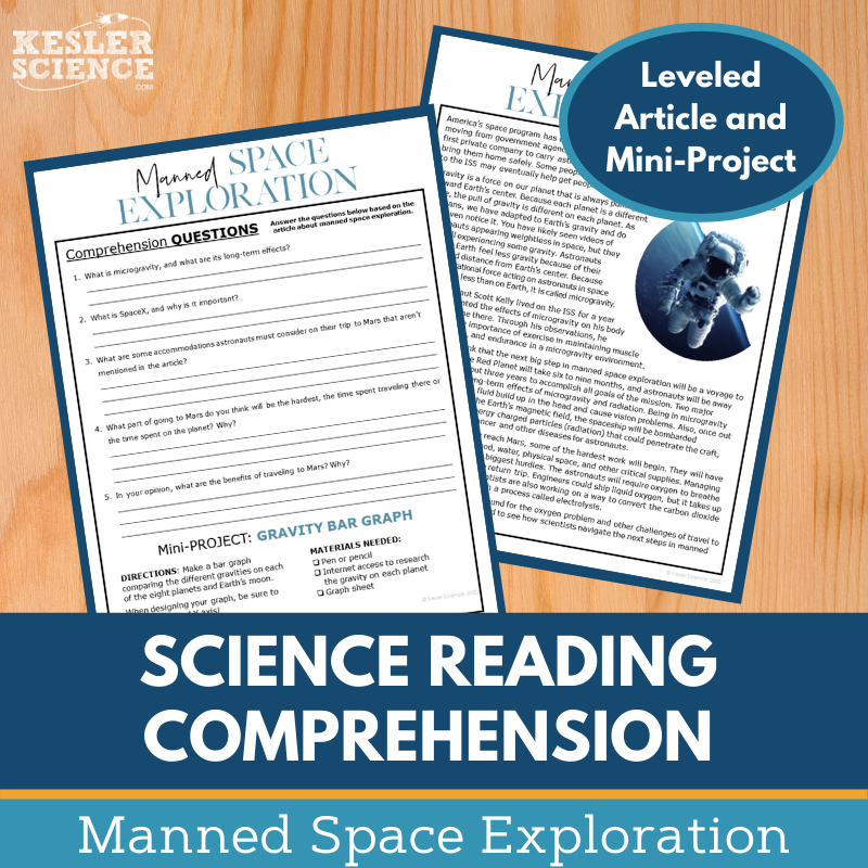 MS 6th 7th 8th Science Reading Comprehension Passages - VOL. 2 - Manned Space Exploration