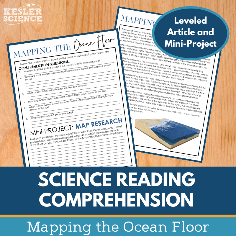 MS 6th 7th 8th Science Reading Comprehension Passages - Mapping the Ocean Floor