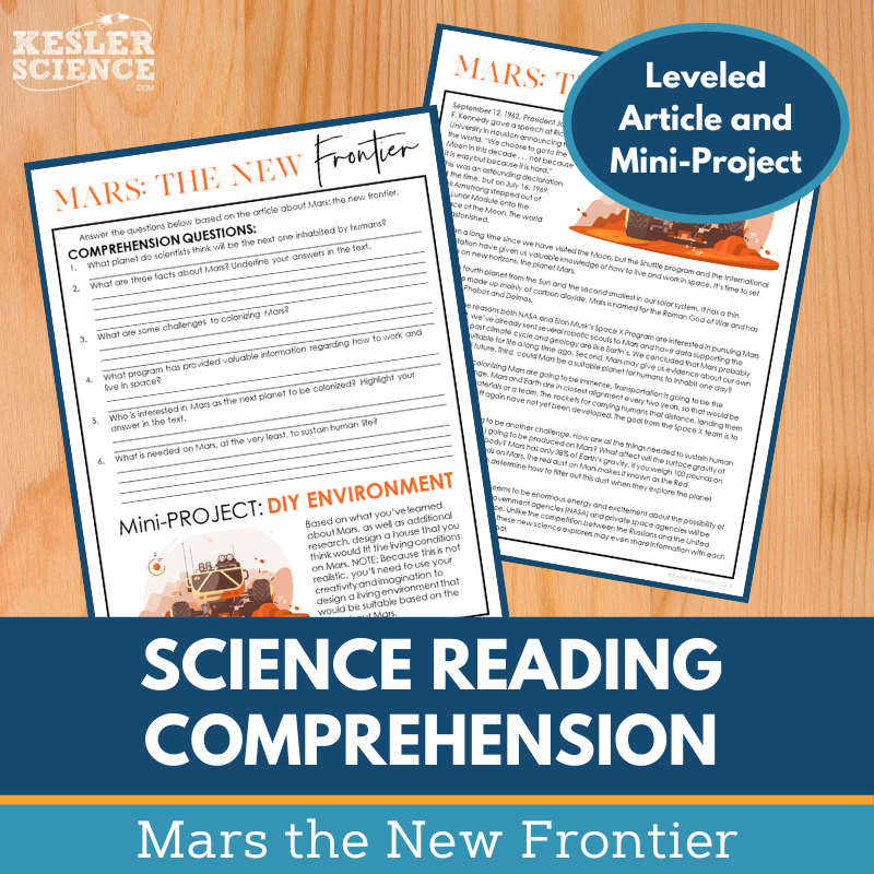 MS 6th 7th 8th Science Reading Comprehension Passages - Mars the New Frontier