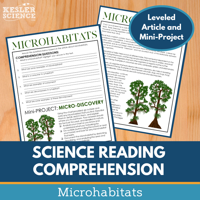 MS 6th 7th 8th Science Reading Comprehension Passages - Microhabitats