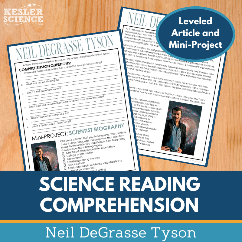 MS 6th 7th 8th Science Reading Comprehension Passages - Neil DeGrasse Tyson