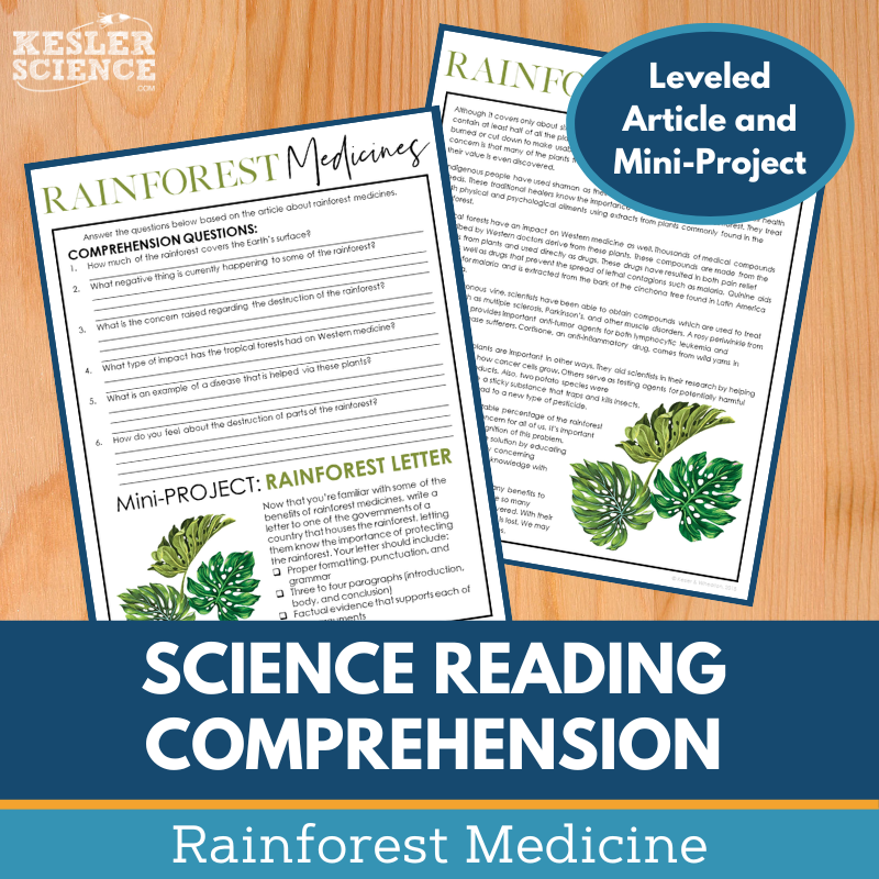 MS 6th 7th 8th Science Reading Comprehension Passages - Rainforest Medicines