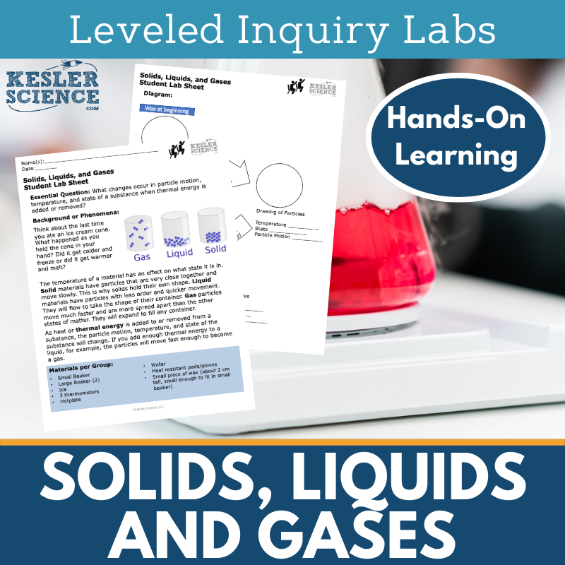 Solids Liquids and Gases Inquiry Lab - MS 6-8 Science