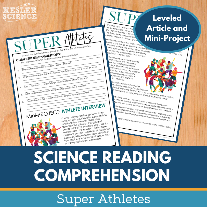 MS 6th 7th 8th Science Reading Comprehension Passages - Super Athletes