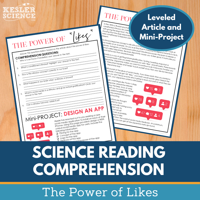 MS 6th 7th 8th Science Reading Comprehension Passages - The Power of Likes