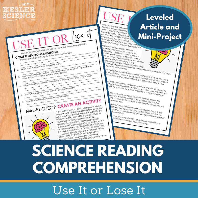 MS 6th 7th 8th Science Reading Comprehension Passages - Use It or Lose It