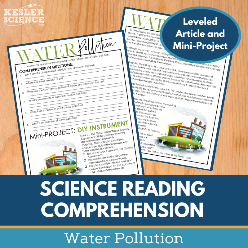 MS 6th 7th 8th Science Reading Comprehension Passages - Water Pollution