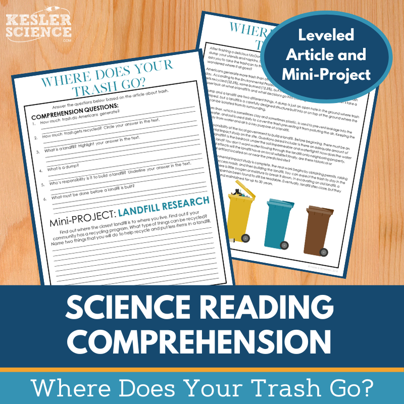 MS 6th 7th 8th Science Reading Comprehension Passages - Where Does Your Trash Go