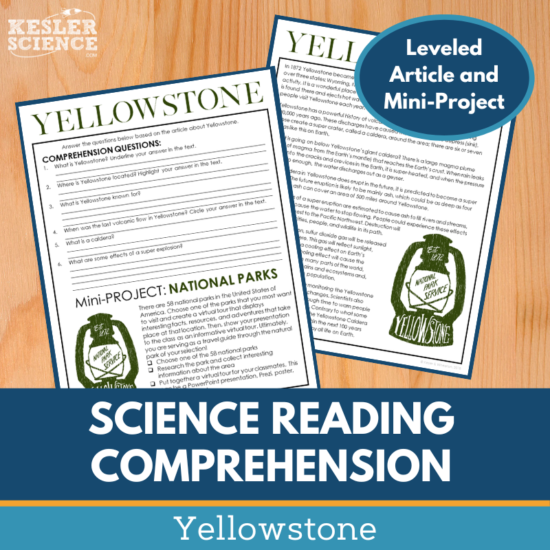 MS 6th 7th 8th Science Reading Comprehension Passages - Yellowstone