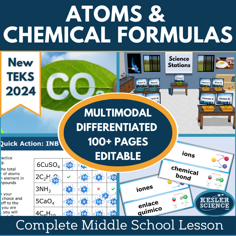 Atoms & Chemical Formulas Complete Science Lesson - New TEKS 7.6B