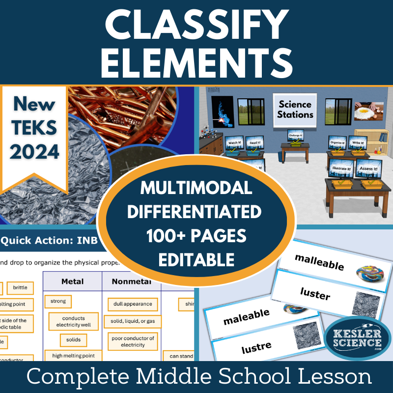 Classify Elements Complete Science Lesson - New TEKS 6.6C
