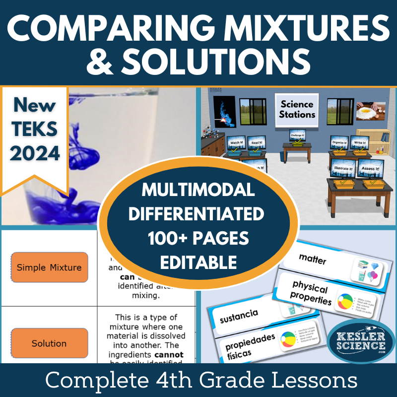 Comparing Mixtures & Solutions Complete Science Lesson - Grade 4, New TEKS 4.6B