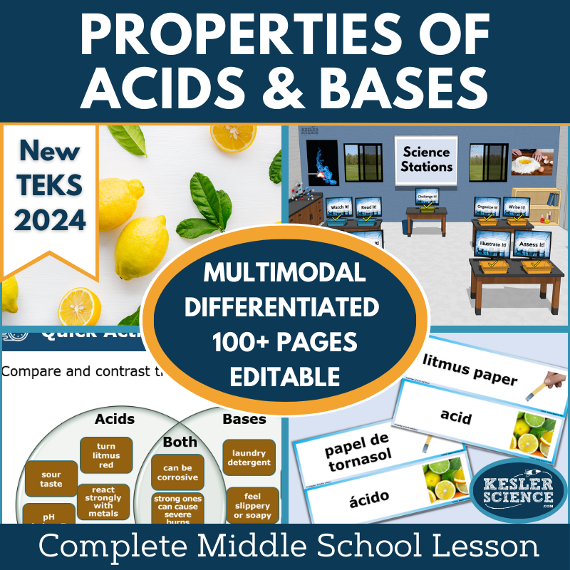 Properties of Acids & Bases Complete Science Lesson - New TEKS 8.6D